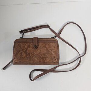 The Sak Iris Crossbody Tobacco Brown Floral Embossed Leather Boho Casual